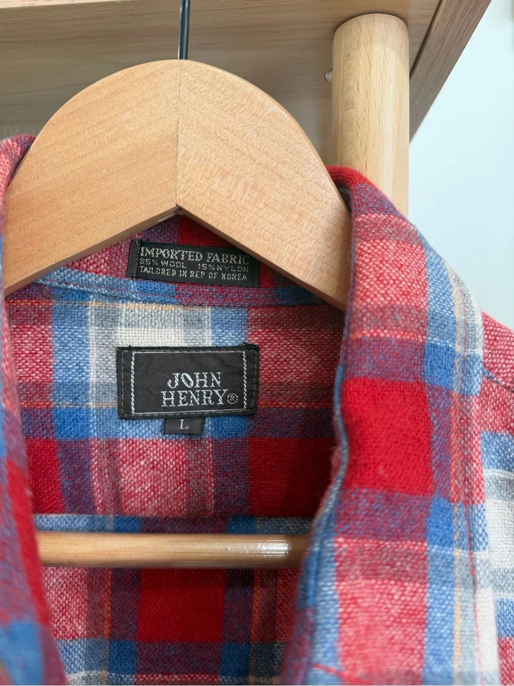 John Henry Wool Men’s Red/Blue Plaid Button Down Size Large